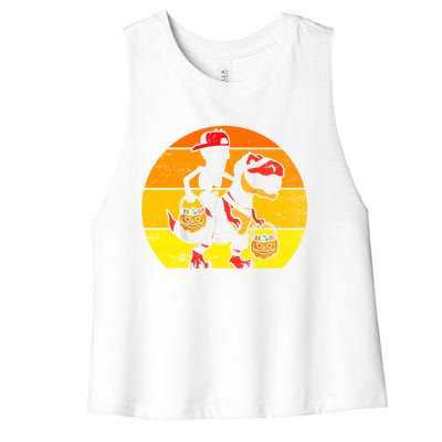 Cool Skeleton Cap Dino Mummy Halloween Gift Women's Racerback Cropped Tank