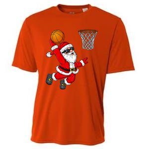 Christmas Santa Claus Dunking A Basketball Xmas Gift Cooling Performance Crew T-Shirt