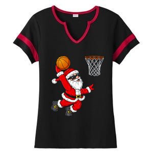 Christmas Santa Claus Dunking A Basketball Xmas Gift Ladies Halftime Notch Neck Tee