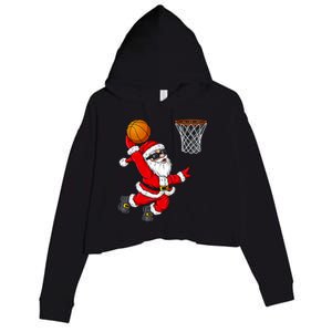 Christmas Santa Claus Dunking A Basketball Xmas Gift Crop Fleece Hoodie