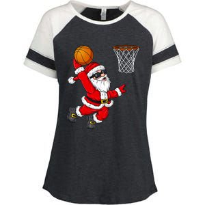 Christmas Santa Claus Dunking A Basketball Xmas Gift Enza Ladies Jersey Colorblock Tee