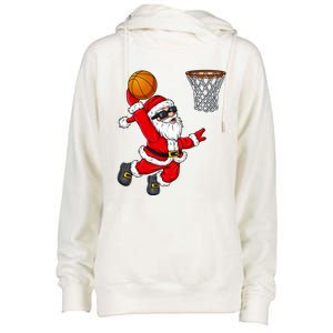 Christmas Santa Claus Dunking A Basketball Xmas Gift Womens Funnel Neck Pullover Hood