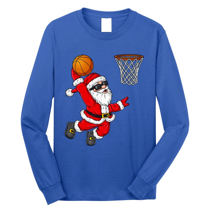 Christmas Santa Claus Dunking A Basketball Xmas Gift Long Sleeve Shirt