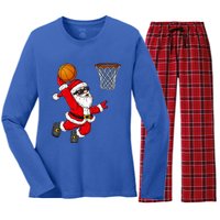 Christmas Santa Claus Dunking A Basketball Xmas Gift Women's Long Sleeve Flannel Pajama Set 