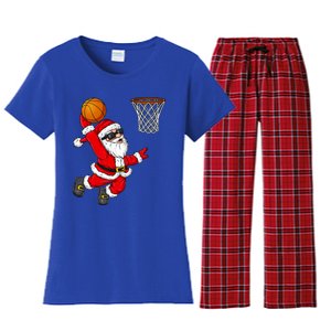 Christmas Santa Claus Dunking A Basketball Xmas Gift Women's Flannel Pajama Set