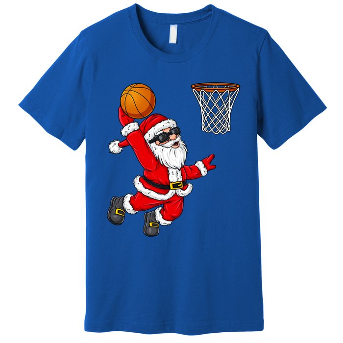 Christmas Santa Claus Dunking A Basketball Xmas Gift Premium T-Shirt