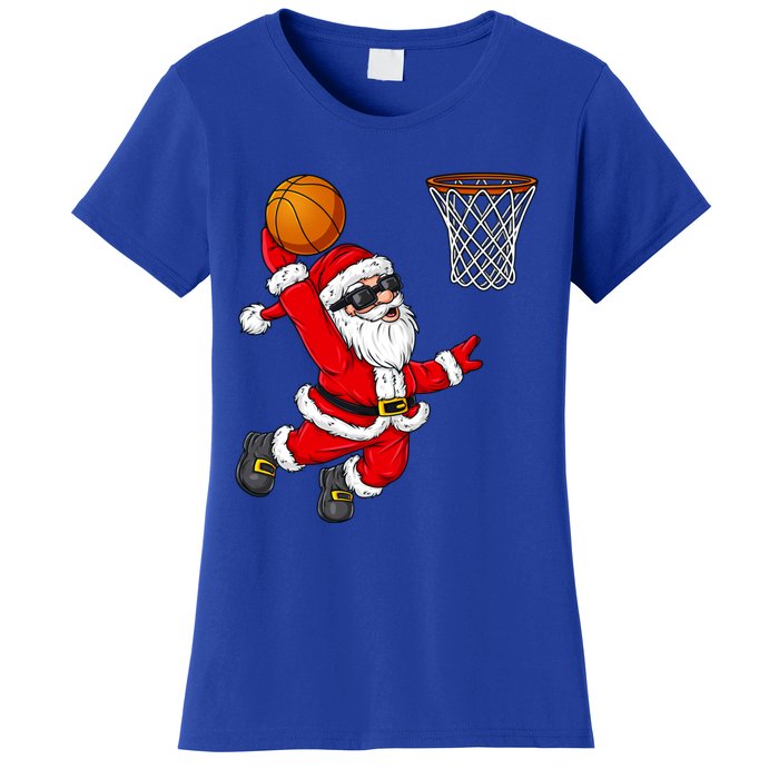 Christmas Santa Claus Dunking A Basketball Xmas Gift Women's T-Shirt