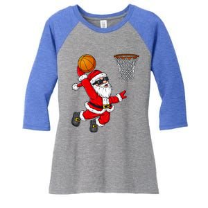 Christmas Santa Claus Dunking A Basketball Xmas Gift Women's Tri-Blend 3/4-Sleeve Raglan Shirt