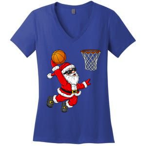 Christmas Santa Claus Dunking A Basketball Xmas Gift Women's V-Neck T-Shirt