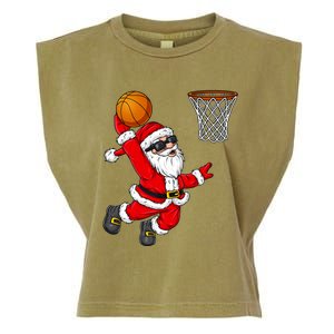 Christmas Santa Claus Dunking A Basketball Xmas Gift Garment-Dyed Women's Muscle Tee