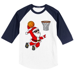 Christmas Santa Claus Dunking A Basketball Xmas Gift Baseball Sleeve Shirt