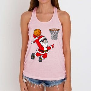 Christmas Santa Claus Dunking A Basketball Xmas Gift Women's Knotted Racerback Tank