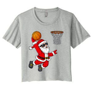 Christmas Santa Claus Dunking A Basketball Xmas Gift Women's Crop Top Tee