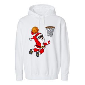 Christmas Santa Claus Dunking A Basketball Xmas Gift Garment-Dyed Fleece Hoodie