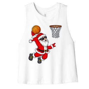 Christmas Santa Claus Dunking A Basketball Xmas Gift Women's Racerback Cropped Tank