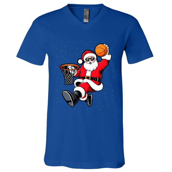 Christmas Santa Claus Dunking A Basketball Xmas Great Gift V-Neck T-Shirt