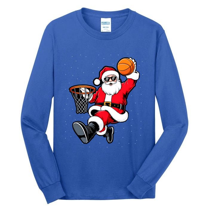 Christmas Santa Claus Dunking A Basketball Xmas Great Gift Tall Long Sleeve T-Shirt