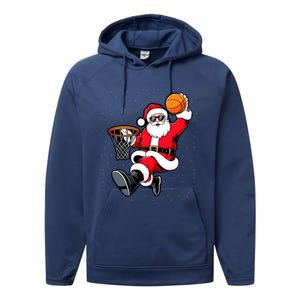 Christmas Santa Claus Dunking A Basketball Xmas Great Gift Performance Fleece Hoodie