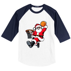 Christmas Santa Claus Dunking A Basketball Xmas Great Gift Baseball Sleeve Shirt