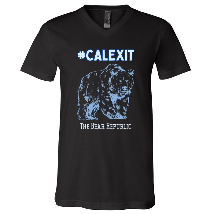 California Secession Calexit Bear Republic V-Neck T-Shirt