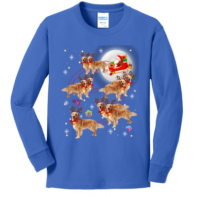 Christmas Santa Claus Riding Golden Retriever Xmas Pajamas Gift Kids Long Sleeve Shirt