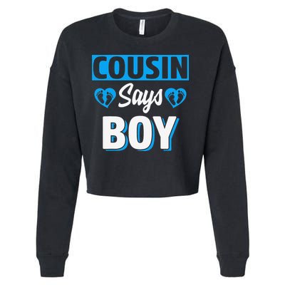 Cousin Says Cute Gender Reveal Team Blue Baby Party Cropped Pullover Crew
