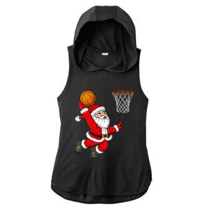 Christmas Santa Claus Dunking A Basketball Funny Xmas Gift Ladies PosiCharge Tri-Blend Wicking Draft Hoodie Tank