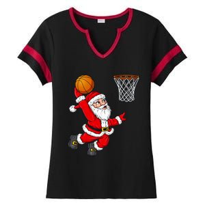 Christmas Santa Claus Dunking A Basketball Funny Xmas Gift Ladies Halftime Notch Neck Tee