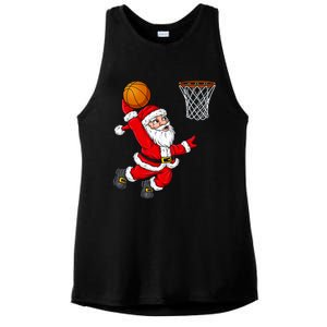 Christmas Santa Claus Dunking A Basketball Funny Xmas Gift Ladies PosiCharge Tri-Blend Wicking Tank