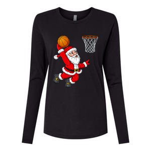 Christmas Santa Claus Dunking A Basketball Funny Xmas Gift Womens Cotton Relaxed Long Sleeve T-Shirt