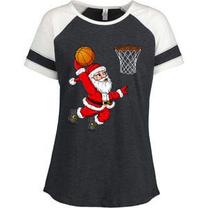 Christmas Santa Claus Dunking A Basketball Funny Xmas Gift Enza Ladies Jersey Colorblock Tee