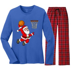 Christmas Santa Claus Dunking A Basketball Funny Xmas Gift Women's Long Sleeve Flannel Pajama Set 