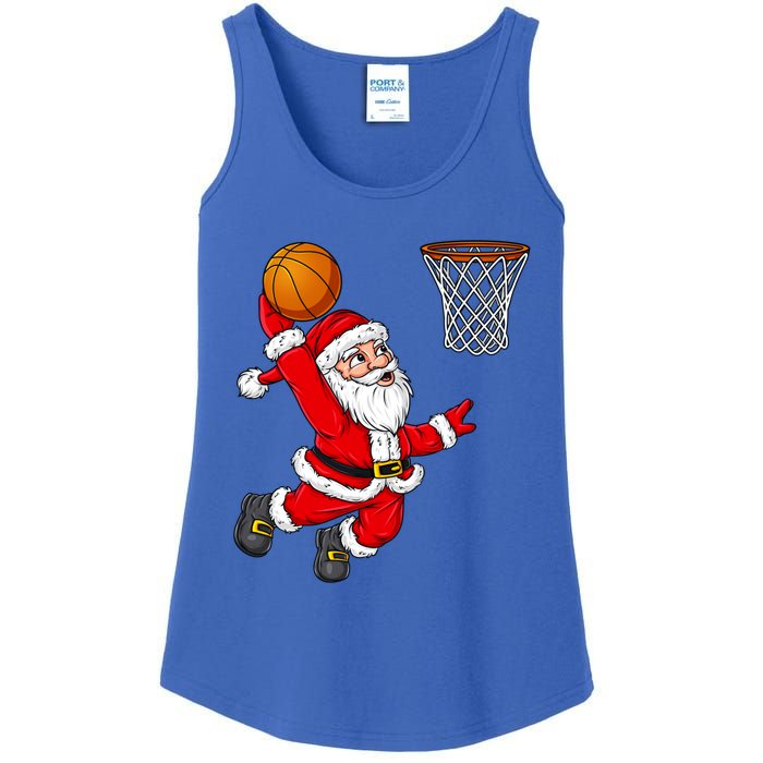 Christmas Santa Claus Dunking A Basketball Funny Xmas Gift Ladies Essential Tank