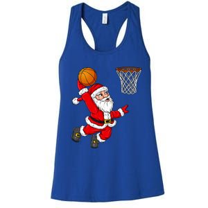 Christmas Santa Claus Dunking A Basketball Funny Xmas Gift Women's Racerback Tank