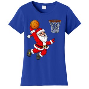 Christmas Santa Claus Dunking A Basketball Funny Xmas Gift Women's T-Shirt