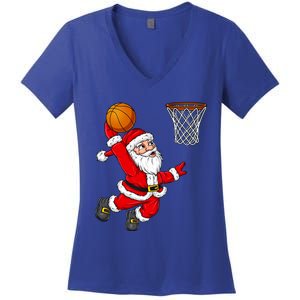 Christmas Santa Claus Dunking A Basketball Funny Xmas Gift Women's V-Neck T-Shirt