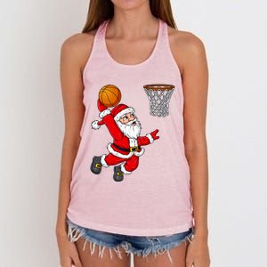 Christmas Santa Claus Dunking A Basketball Funny Xmas Gift Women's Knotted Racerback Tank