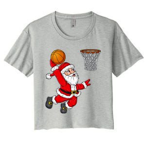 Christmas Santa Claus Dunking A Basketball Funny Xmas Gift Women's Crop Top Tee