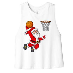 Christmas Santa Claus Dunking A Basketball Funny Xmas Gift Women's Racerback Cropped Tank