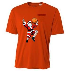 Christmas Santa Claus Dunking A Basketball Xmas Gift Cooling Performance Crew T-Shirt