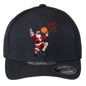 Christmas Santa Claus Dunking A Basketball Xmas Gift Flexfit Unipanel Trucker Cap