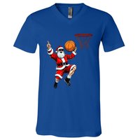 Christmas Santa Claus Dunking A Basketball Xmas Gift V-Neck T-Shirt