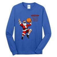 Christmas Santa Claus Dunking A Basketball Xmas Gift Tall Long Sleeve T-Shirt