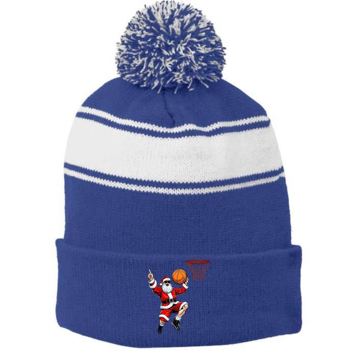 Christmas Santa Claus Dunking A Basketball Xmas Gift Stripe Pom Pom Beanie