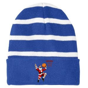 Christmas Santa Claus Dunking A Basketball Xmas Gift Striped Beanie with Solid Band