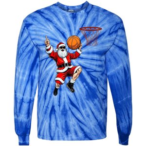 Christmas Santa Claus Dunking A Basketball Xmas Gift Tie-Dye Long Sleeve Shirt