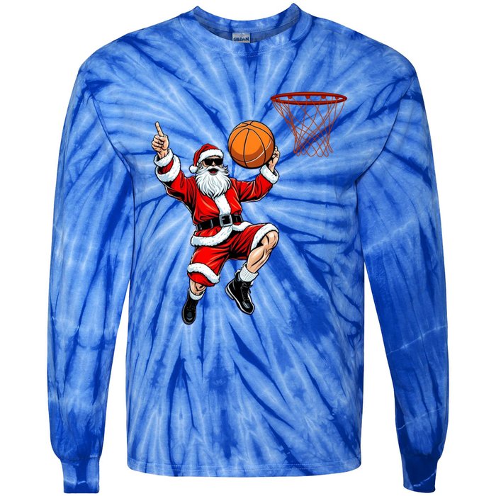 Christmas Santa Claus Dunking A Basketball Xmas Gift Tie-Dye Long Sleeve Shirt