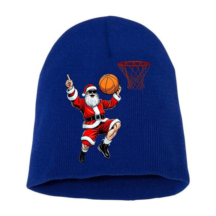 Christmas Santa Claus Dunking A Basketball Xmas Gift Short Acrylic Beanie