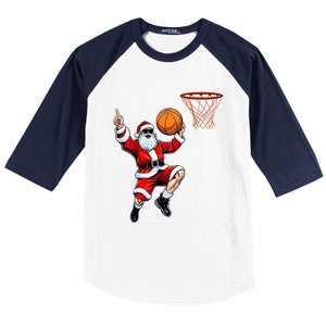 Christmas Santa Claus Dunking A Basketball Xmas Gift Baseball Sleeve Shirt