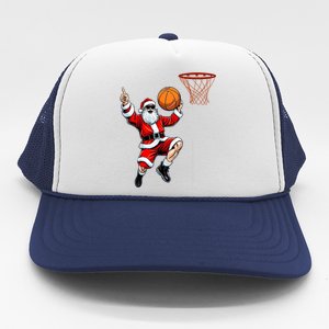 Christmas Santa Claus Dunking A Basketball Xmas Gift Trucker Hat